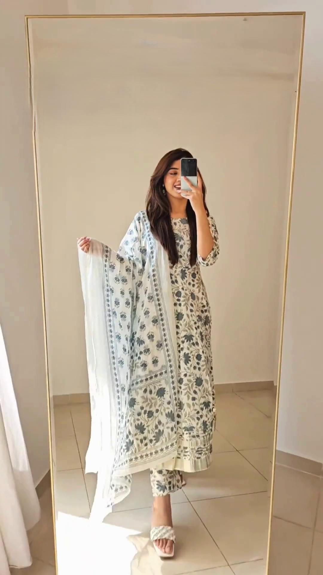 Latest Party Wear Cotton Blend Printed Kurti Pant With Dupatta Set