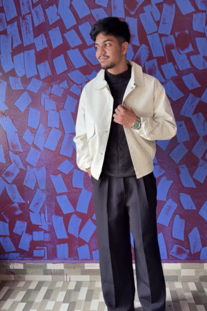 Off-White Faux Leather Structured Cotton Bomber Jacket