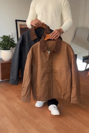 Men's Classic Workwear Bomber Jacket with Corduroy Collar