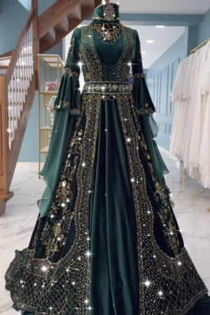 Georgette Readymade Sharara Top Lehenga in Dark Green