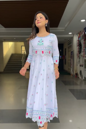 Dresser Women's Floral Embriodered Work Anarkali Kurta With Pant and Dupatta