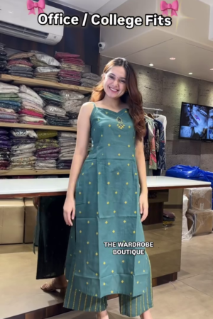 Office and College Kurta Palazzo Set – Grey, Red & Green Sleeveless Ethnic Co-ord set