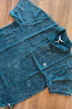 Men Bio Finish Washed Effect Dyed Polo Collar Cotton T-shirt