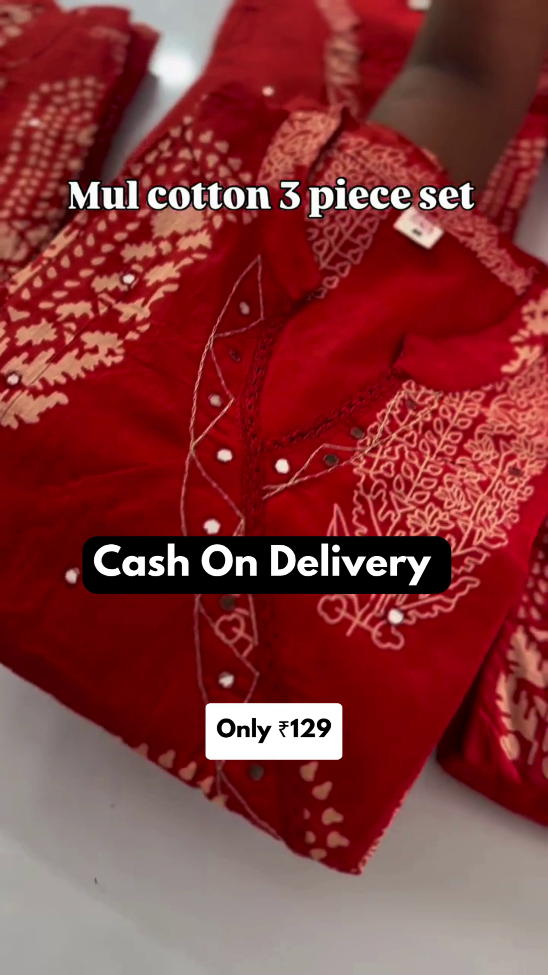 Women’s Red Cotton 3 Piece Kurta Set with Dupatta