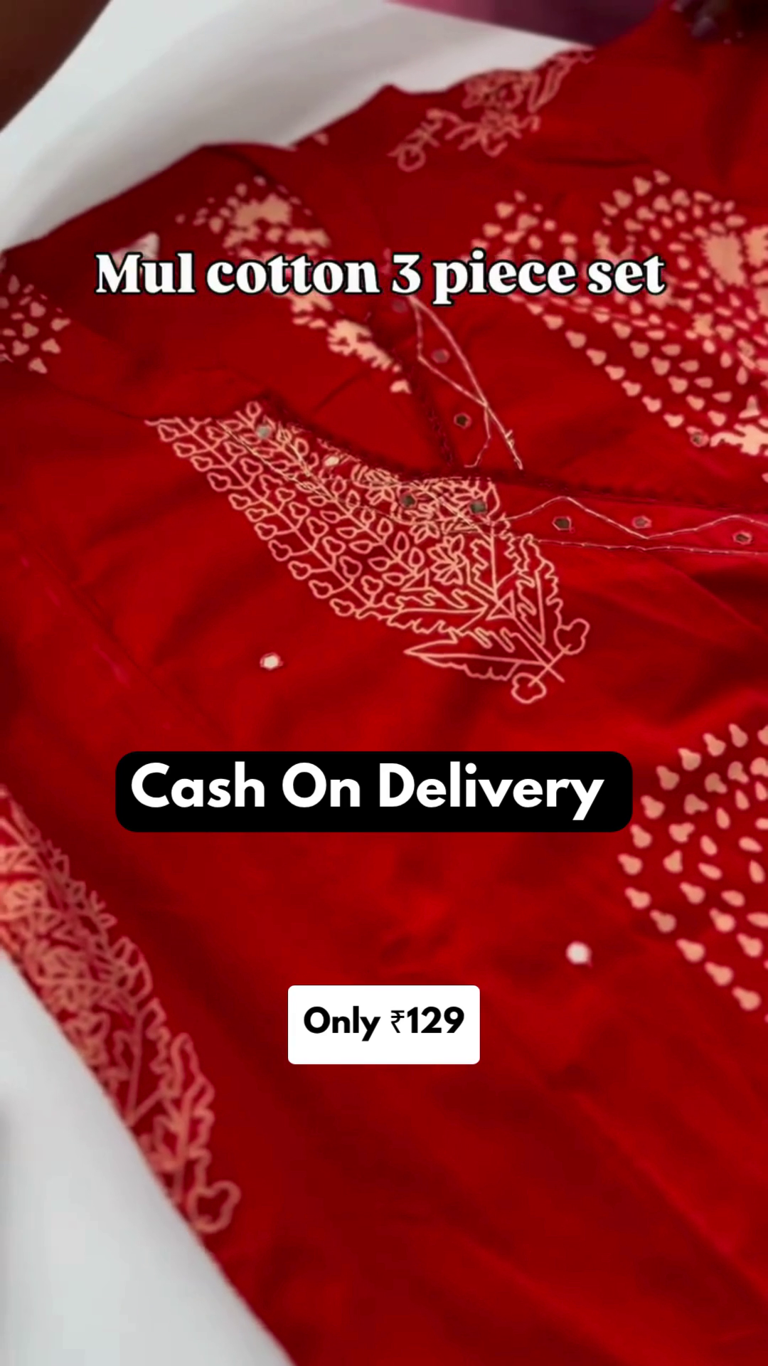 Women’s Red Cotton 3 Piece Kurta Set with Dupatta - Image 6