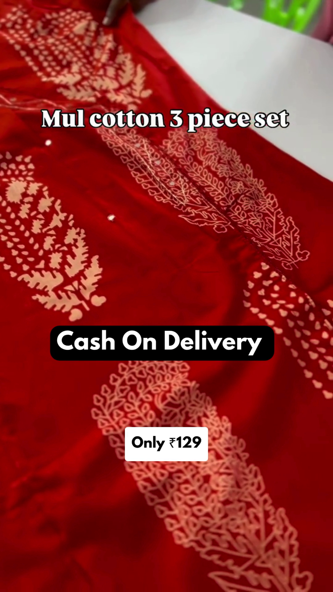 Women’s Red Cotton 3 Piece Kurta Set with Dupatta - Image 5