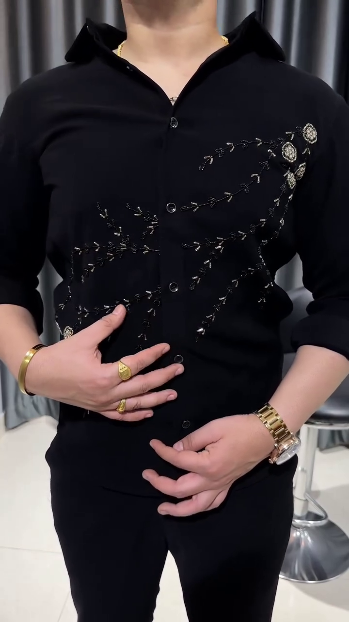 Men’s Black Shirt with Stone Design - Image 3