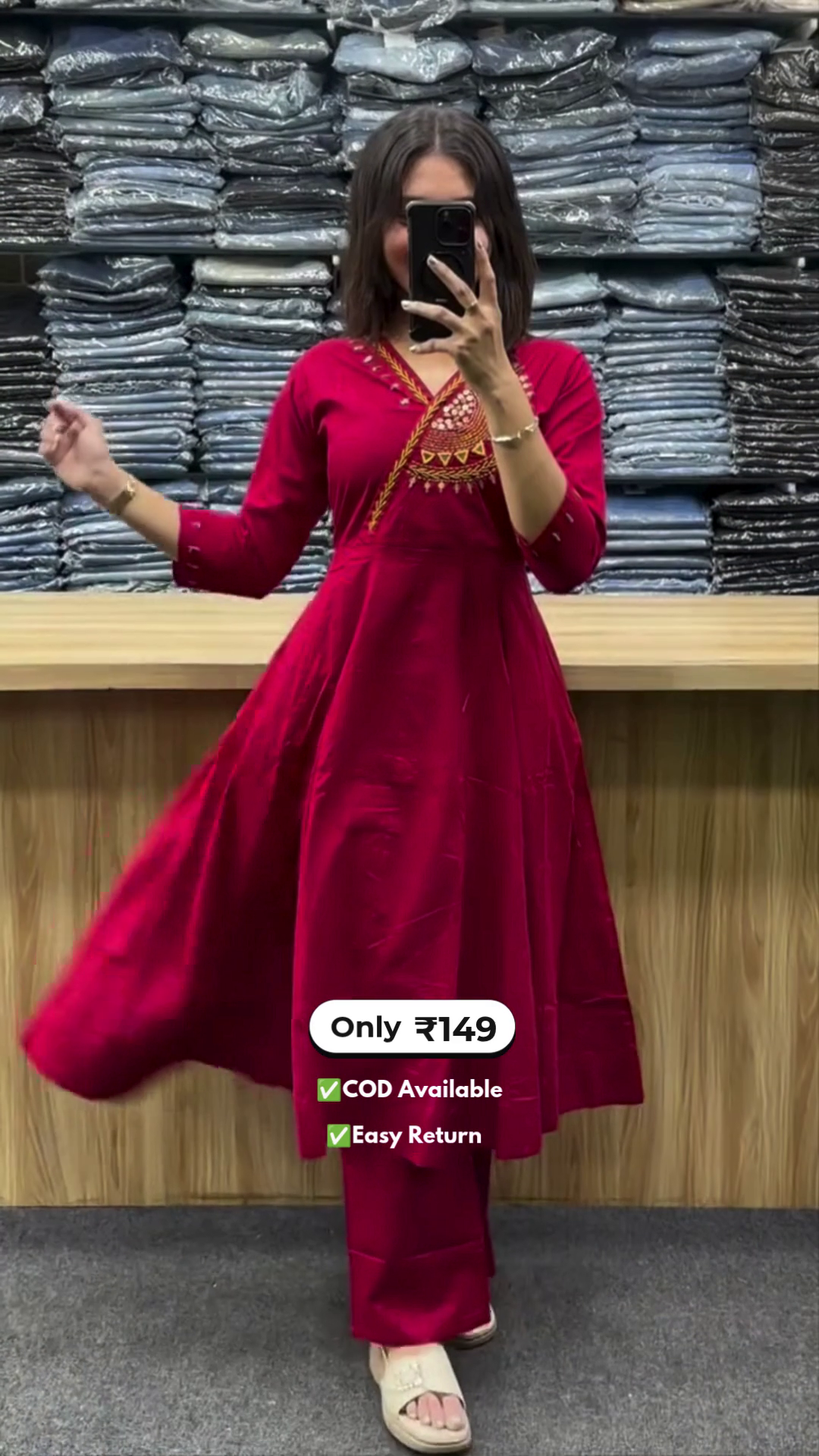 Women's Long Round Kurti with Palazzo Set - Image 3